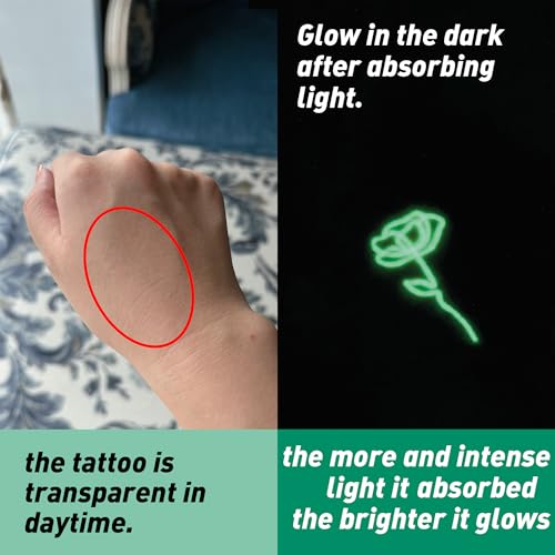EVERJOY Minimalist Temporary Tattoos Kit - 100 Pcs Black & Luminous Dual Pack