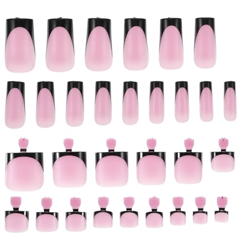 60 Pcs Black French Tip Press On Nails - Medium Square Full Cover