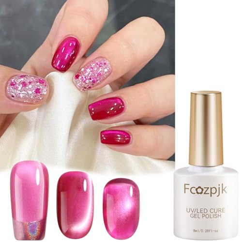 Fcozpjk Cat Eye Gel Nail Polish Set - 2PCS Cherry Red & Hot Pink