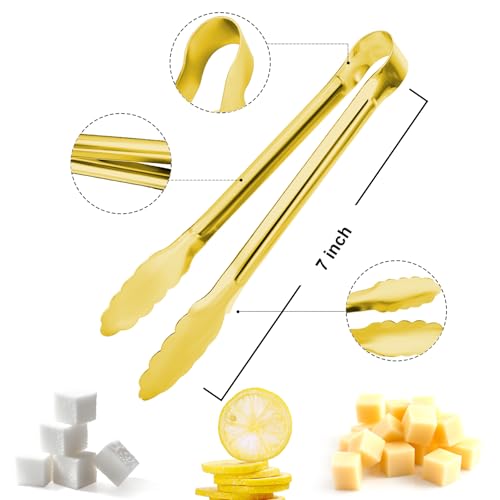 7-Inch Gold Stainless Steel Serving Tongs - Set of 8