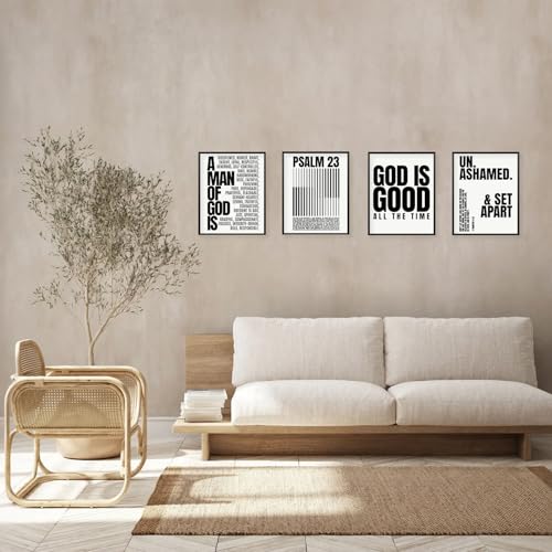 Christian Modern Bible Wall Art Set - Minimalist Inspirational Prints (Set of 4, 8x10 Unframed)