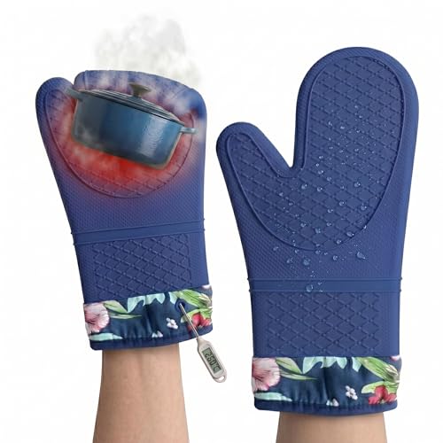 HOMETYGER Heat-Resistant Silicone Oven Mitts - Waterproof, Non-Slip, Cotton Lined