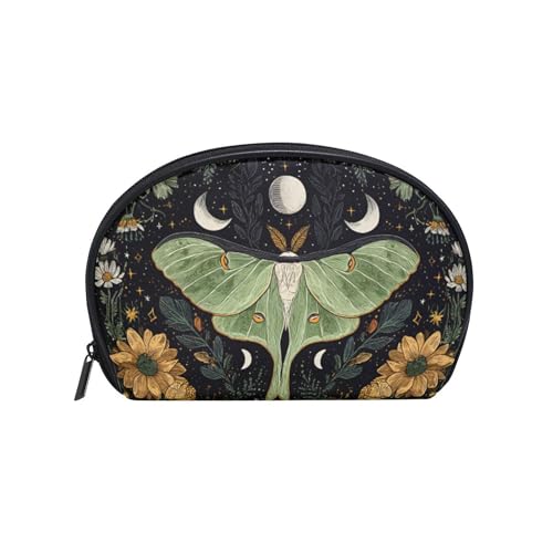 MNSRUU Small Shell Makeup Bag - Green Moth Pattern Travel Organizer Pouch
