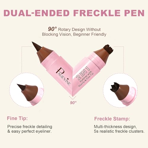 Rotating Freckle Pen & Freckle Stamp Makeup, Natural Lifelike Faux Freckles for Sunkissed Makeup Quick Dry & Long-Lasting, Smudge-Proof & Waterproof Freckle Pen 01#Brown
