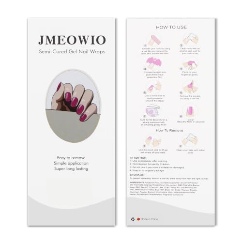 JMEOWIO Pink Glitter Semi Cured Gel Nail Art Stickers - 20 Strips