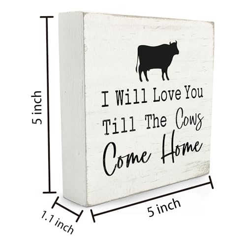 Cow Wooden Box Sign - Rustic Farmhouse Desk Decor 5x5