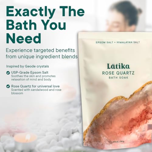 Latika Geode Rose Quartz Epsom Salt Bath Soak for Stress Relief