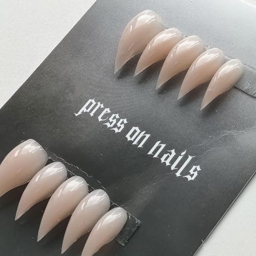 Luxury Medium Stiletto Press on Nails - Handmade Glossy Nude Acrylic Nails