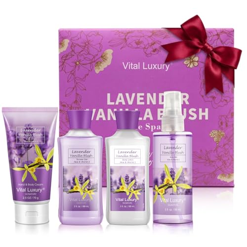 Lavender Vanilla Bath Set - 4-Piece Spa Gift Set with Shower Gel, Lotion, Hand Cream & Mist
