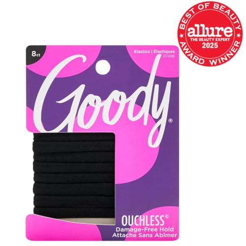 Goody Ouchless Seamless Hair Elastics - 8 Pack, Black, No Damage Hold