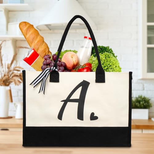Personalized Initial Canvas Tote Bag - Custom Beach Bag Gift