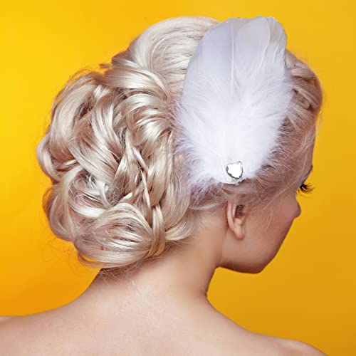 ANCIRS 4 Pack White Feather Hair Clips Barrettes for Women & Girls - Elegant Hair Accessories