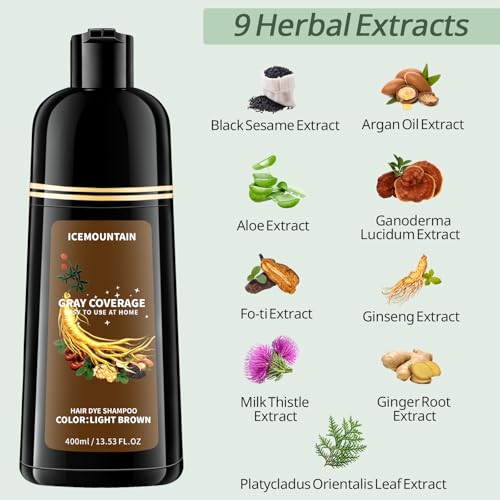 ICEMOUNTAIN Light Brown Hair Dye Shampoo - Instant Gray Hair Coverage
