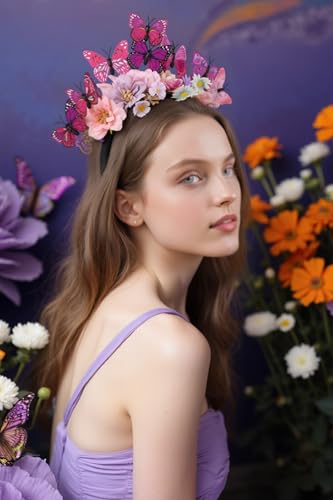 Purple Flower Headband for Women Butterfly Monarch Fascinator Halloween Costume