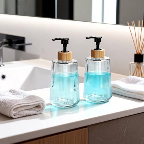 Nortsa Miira Glass Soap Dispenser Set of 2 - 12oz Thickened Glass for Bathroom & Kitchen