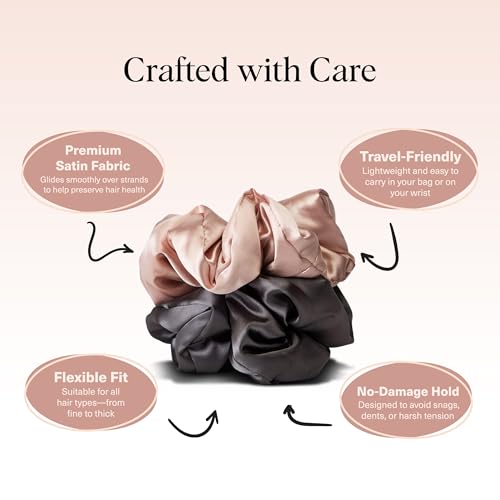 Kitsch Satin Scrunchies for Women - No Crease Hair Ties, 2pcs