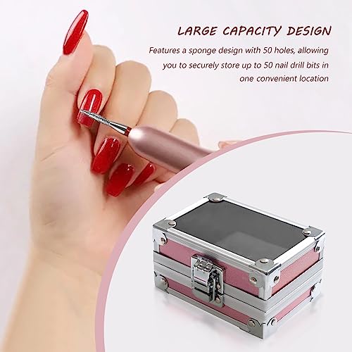 OLizee Nail Drill Bit Holder Case with 7 Drill Bits, Pink, 50-Hole Organizer