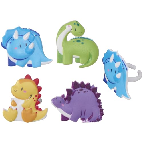 Dinosaur Cupcake Rings - 24 Pack Toppers for Birthday Parties
