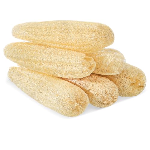 6 Pack Natural Loofah Sponges (13.8-15.7 Inch) for Kitchen & Bath