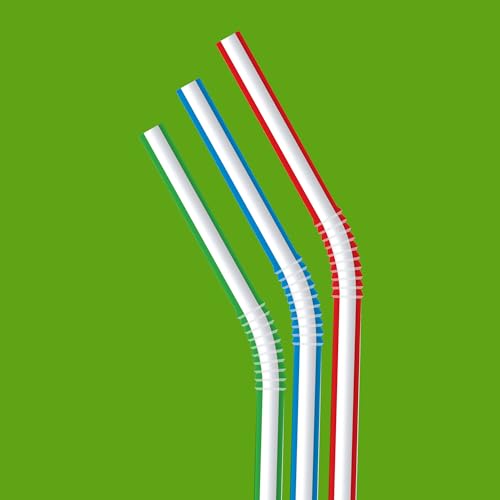Amazon Basics 100 Count Disposable Striped Flex Straws - Assorted Colors, 7.5" Long