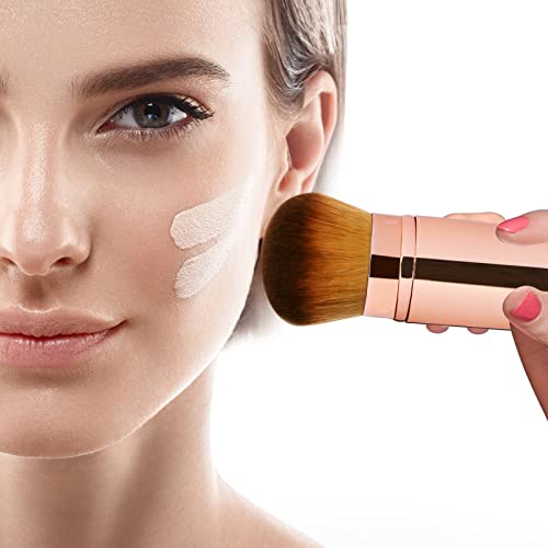 Gold UNIMEIX Retractable Makeup Brush Kabuki Blush Foundation Tool for Liquid & Powder