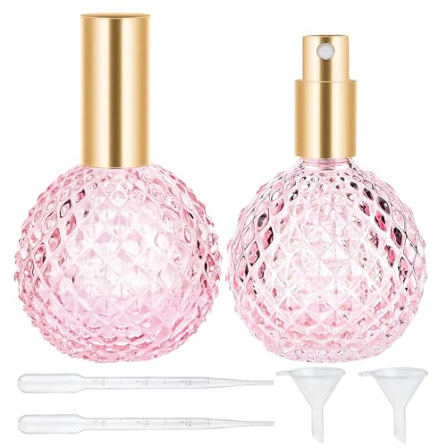 2pcs Vintage Pink Glass Perfume Bottles, 100ml Refillable Atomizer Set