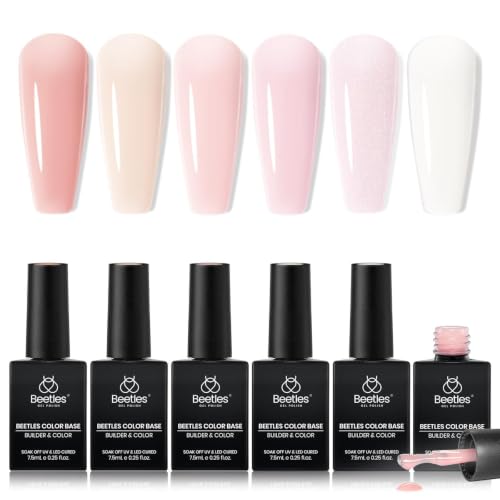 Beetles Rubber Base Gel Nail Polish Set - 6 Colors Glitter Pink 15ml