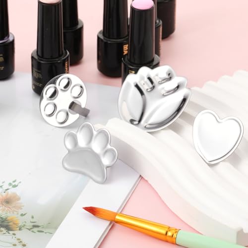 4 Pack Mini Stainless Steel Nail Art Palettes for Easy Mixing