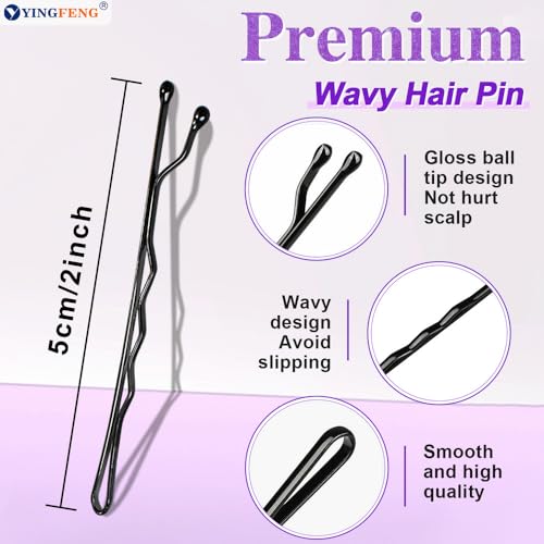 YINGFENG 620PCS Black Bobby Pins & Hair Bands Set - Non-Slip & Durable