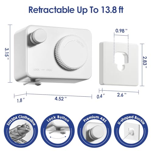 Archimas Retractable Clothesline - 15.6ft Heavy Duty Wall-Mounted Drying Line
