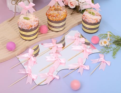 Pink Bow Cupcake Toppers for Baby Showers & Birthday Parties