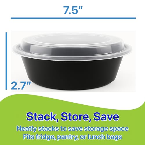 Meal Prep Containers Round Set of 10 - 32 oz, Leakproof & Stackable