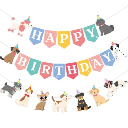 Dog Birthday Banners Set - 3PCS Cute Puppy Theme Decorations