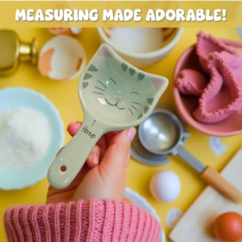 Cat Measuring Spoons Set of 4 - Hand-Painted Ceramic Kitchen Utensils