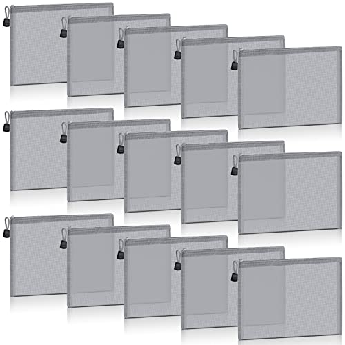 Outus 15 Pcs Gray Mesh Zipper Bags - 9.84 x 7.09 Inches