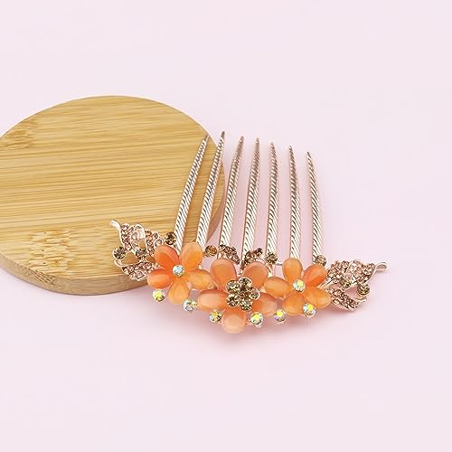 Champagne Flower Hair Comb with Rhinestones - Wedding Headpiece