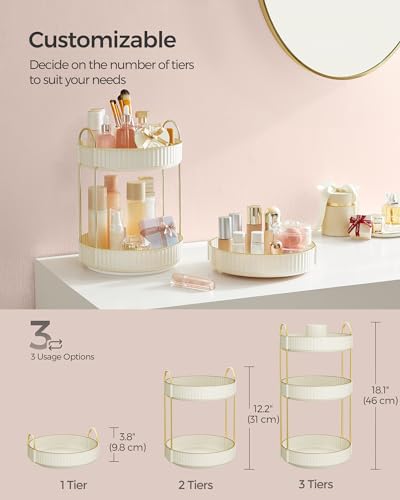SONGMICS 3-Tier Round Rotating Makeup Organizer - Cloud White