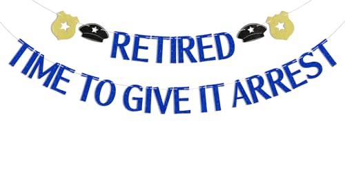 Retired Police Officer Banner - Blue Glitter Retirement Party Decor