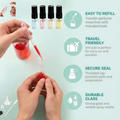20 Pack Mini Refillable Glass Perfume Spray Bottles - 2ml Travel Atomizers