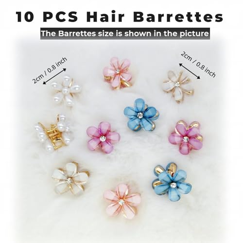 Mini Flower-Shaped Hair Clips for Girls - 10 Pcs Multicolor Pearl Barrettes