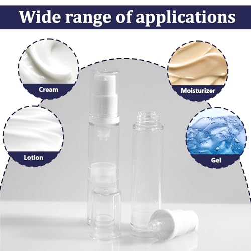 4 Pack 10ml Airless Pump Bottles for Travel - Refillable Toiletry Containers