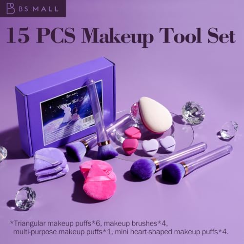 BS-MALL Professional Makeup Brush and Sponge Set - 15 Piece Travel Kit
