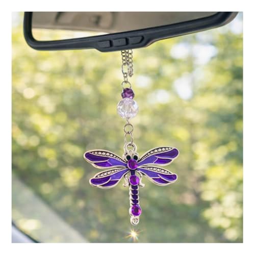 Dragonfly Crystal Sun Catcher Rear View Mirror Car Charm - Handmade Decor