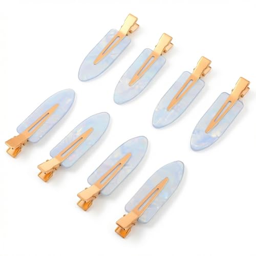 8 Pack Blue Creaseless Hair Clips - No Bend Duckbill Hairpins