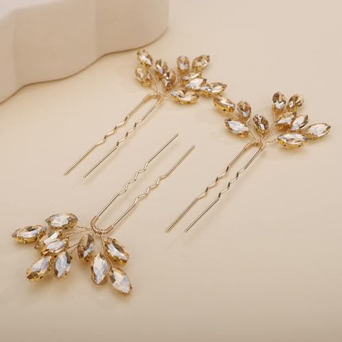 Rumtock Champagne 3pcs Handmade Crystal Hair Pins for Wedding Brides Women Girls (Champagne)