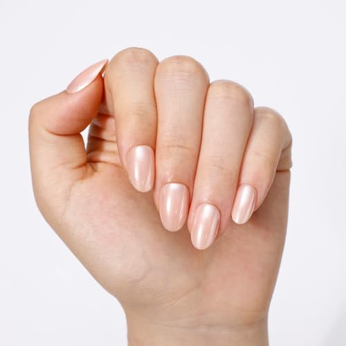 PILOLO Champagne Nude Pearl Chrome Press On Nails - Short Almond Glazed Donut