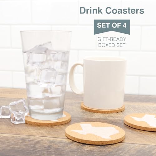 Texas Coaster Set - 3.5 Inch Round Cork Drink Coasters - Set of 4