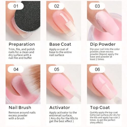 6-Color Acrylic Nail Powder Kit with Glitter - Nude Pink, White, Crystal & More for Nail Art