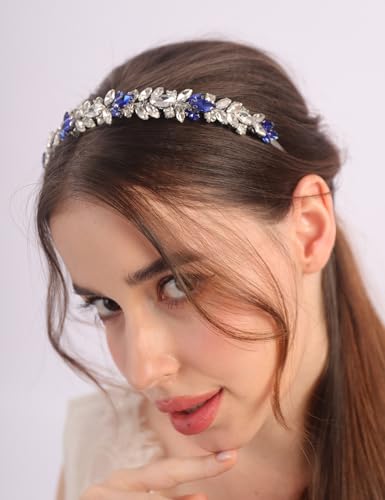 Elegant Blue and Silver Rhinestone Headband for Weddings