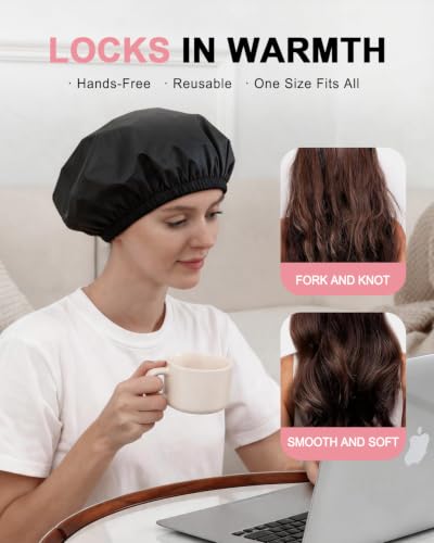 YIZIJIZI Black 2 Pack Hair Heat Cap for Deep Conditioning, Thermal Cap